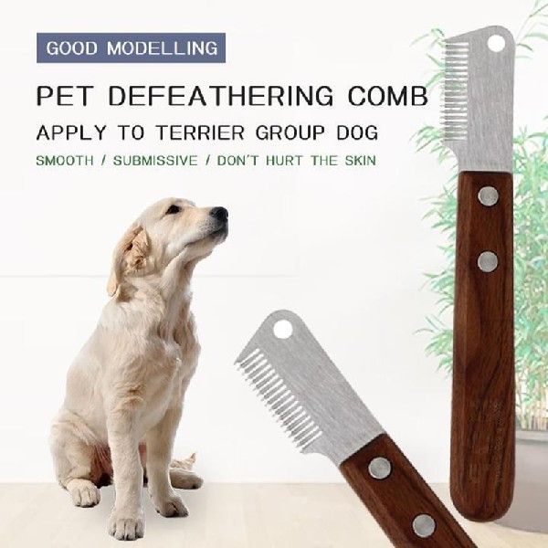 Pet Hair Removal Comb with Wooden Handle and Hanging Hole