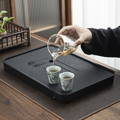 乌金瓷石茶盘家用茶具茶台储水排水式干泡台石头轻奢现代茶盘托盘