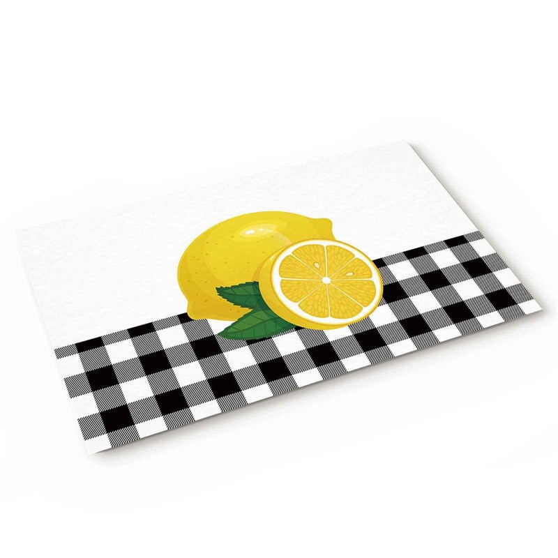 Fruit Lemon Black And White Lattice Doormat Home Protective
