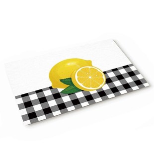 And White Lattice Fruit Home Black Doormat Protective Lemon