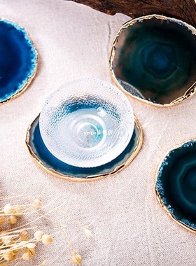 2Pcs Agate Slice Blue Agate Coaster Teacup Tray Decorative D