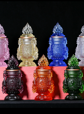 琉璃八吉祥长寿摩尼宝瓶藏传法器寺院佛堂供桌家居供奉用品摆件