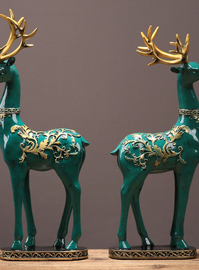 美式创意招财情侣麋鹿家居摆件客厅电视柜装饰样板间结婚乔迁礼物