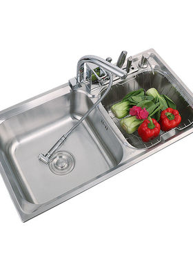 厨房水槽水池304洗菜盆双槽洗碗池加厚拉丝不锈钢一体成型68X39