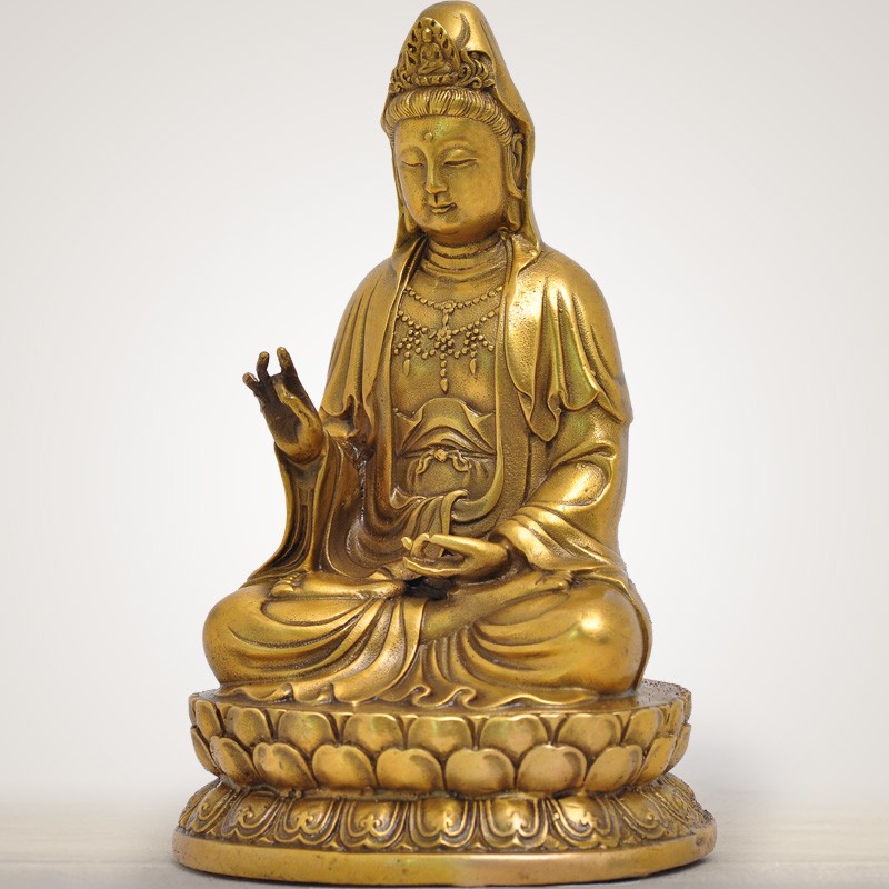 观音摆件纯铜南海观世音菩萨居家寺庙供佛客厅装饰供奉佛像工艺品