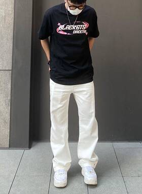 98SQUID 日系白色牛仔裤男女2025新款覆古街头vibe风宽松阔腿长裤