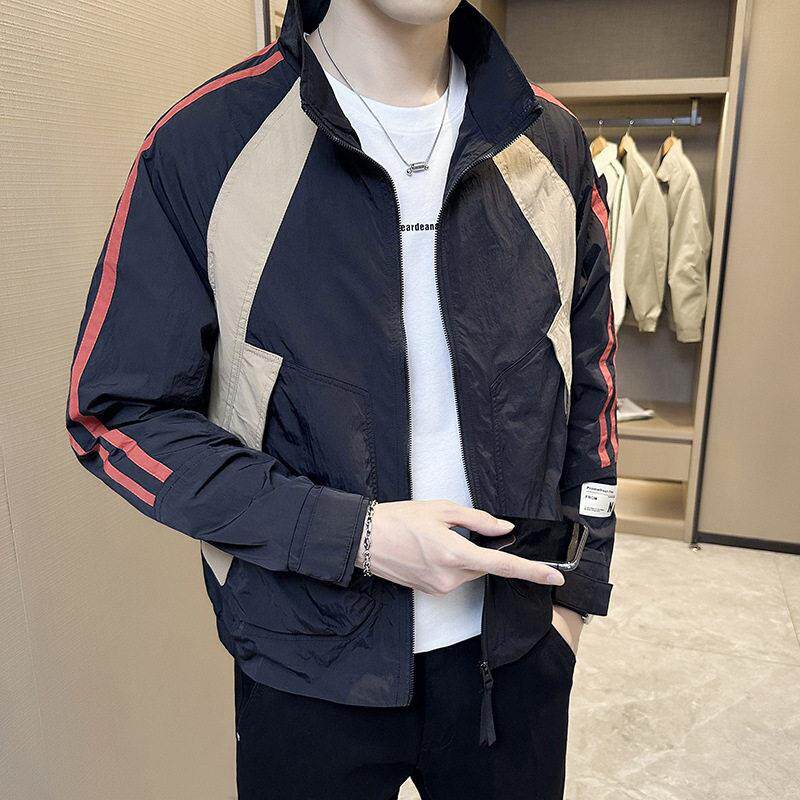 男装新款衣服双杠外套男士春秋季上衣潮牌冲锋衣拼色百搭工装夹克