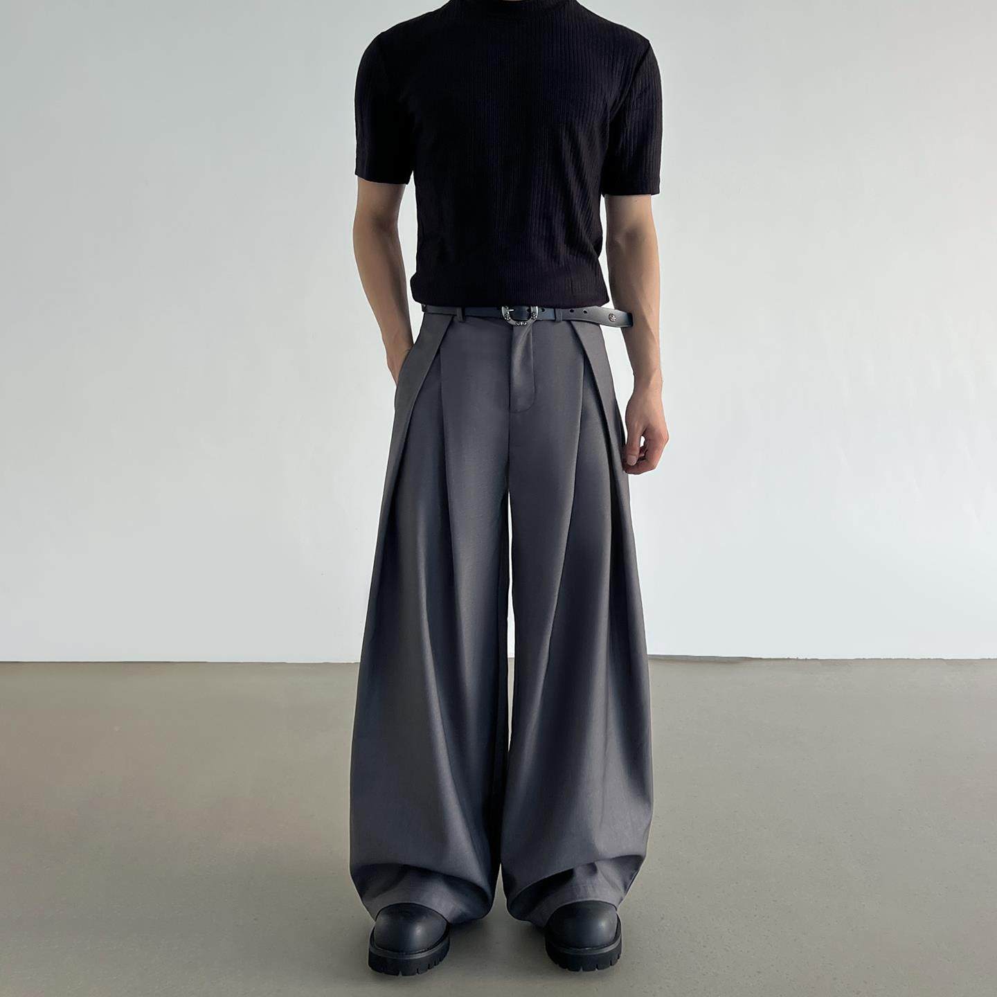 BLEAXIT老钱风高级A字褶打QQP西装感裤男款休闲 宽松阔腿垂感弯刀