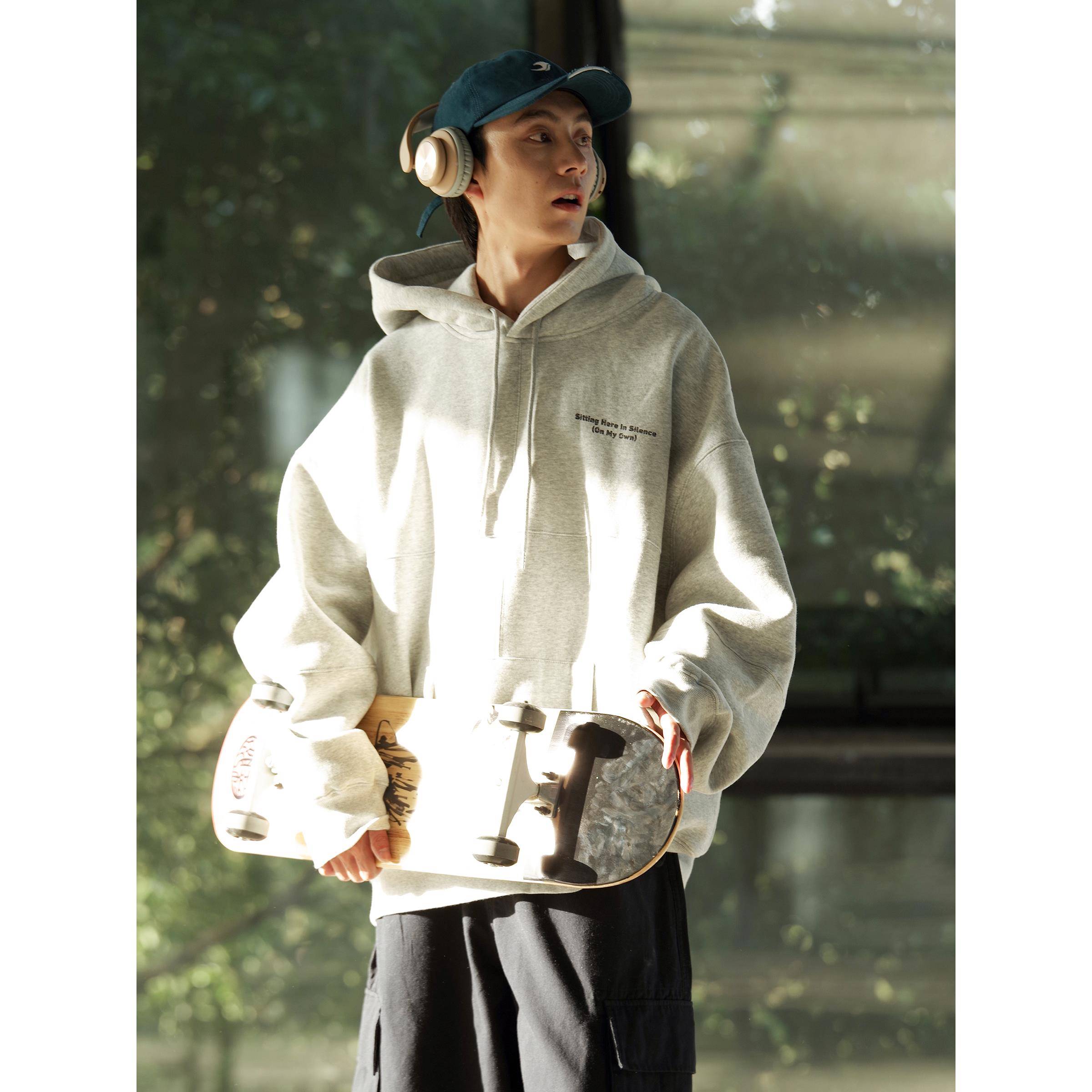 NCLUEO日系懒秋冬卫衣字母简约帽衫慵男宽松外 套重磅cNO-WY06-it