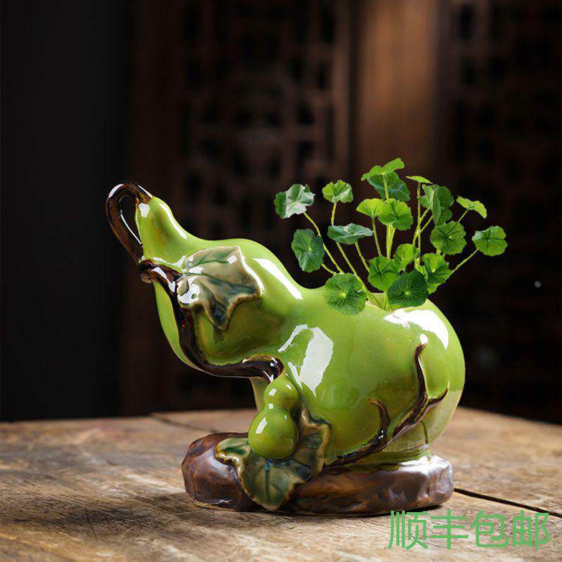 石湾福禄招财创意陶瓷摆件家居装饰摆设葫芦花插绿萝盆栽水培花盆