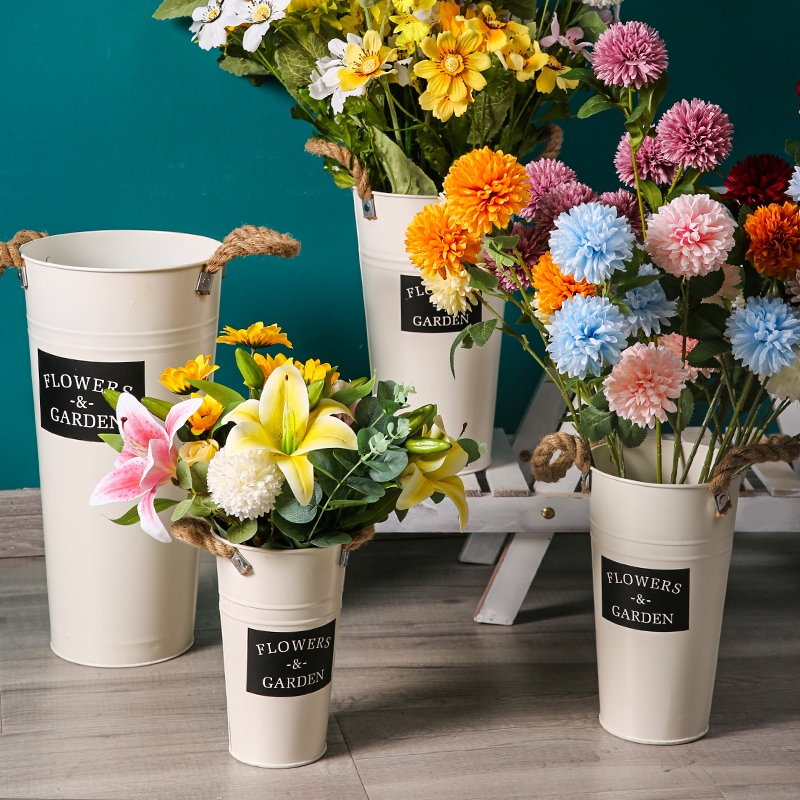 北欧风家用醒花桶花店鲜花桶大花瓶铁盆花桶软装饰铁皮桶创意铁桶