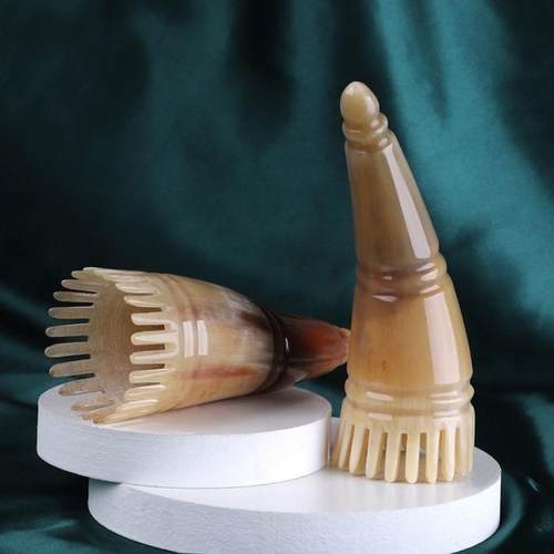 经络圆筒按o摩梳天然水牛角梳洗头皮发部梳子细大宽齿防脱头疗护