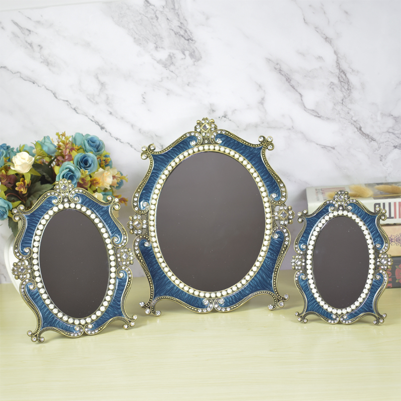 欧式复古化妆镜 高清结婚公主镜子桌面卧室单面梳妆镜台式大号