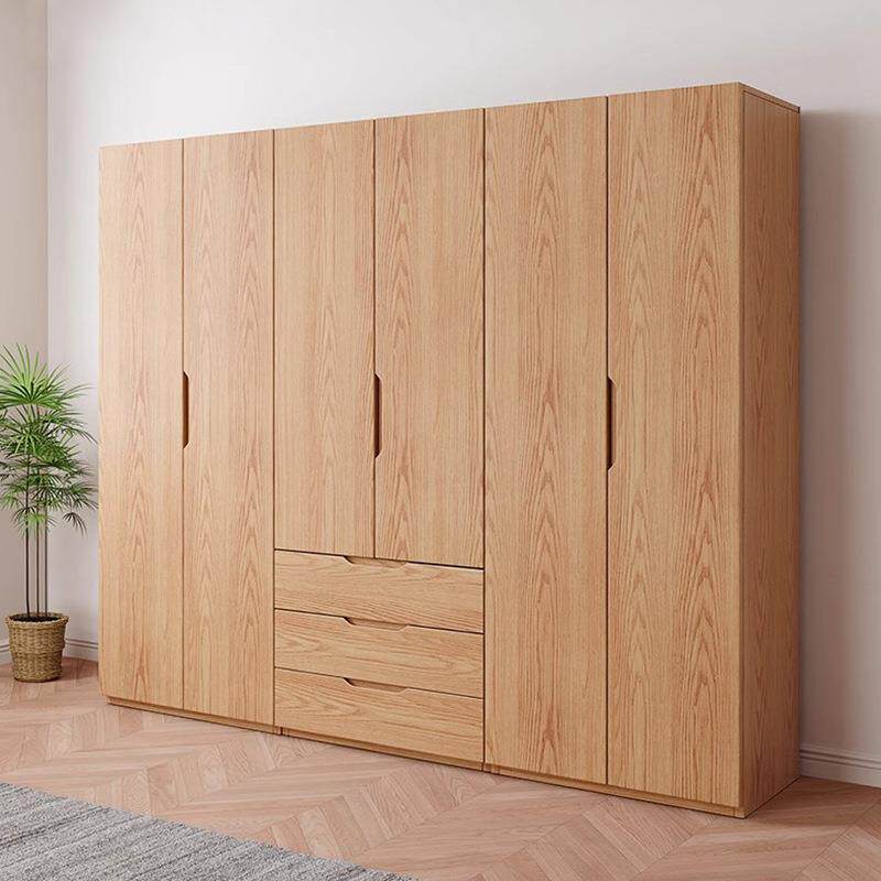全实木橡木衣柜原木风家用大小户型北欧平开门衣橱儿童储物柜子