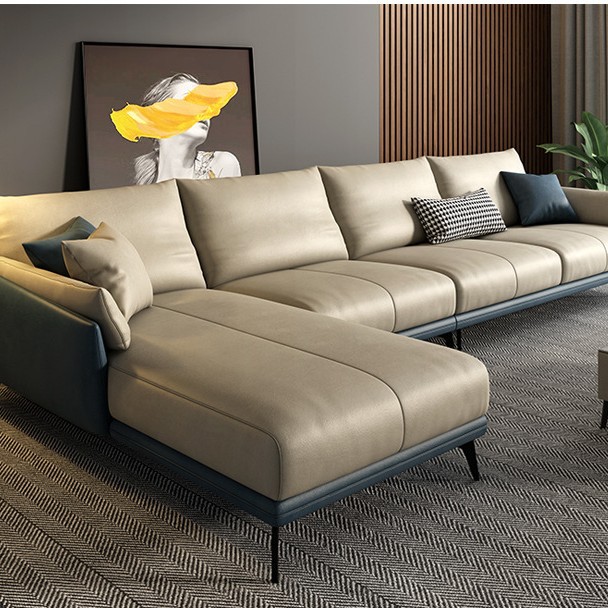 北欧现代小户型客厅转角科技布免洗贵妃椅别墅区北欧真皮意式沙发
