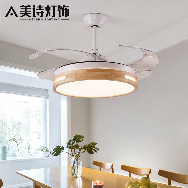 风扇灯吊扇灯一体餐厅卧室客厅家用北欧灯具实木原木日式吊灯隐形