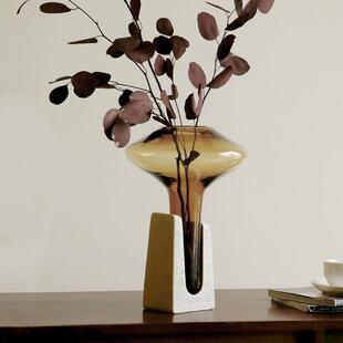 轻奢中古玻璃花器摆件展厅办公室客厅餐边柜装饰品高级感插花花瓶