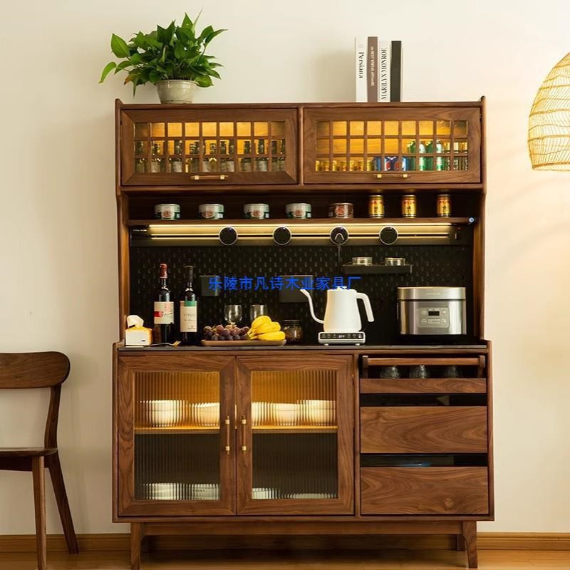 北美黑胡桃木餐边柜北欧现代简约实木储物柜餐桌一体靠墙餐厅酒柜