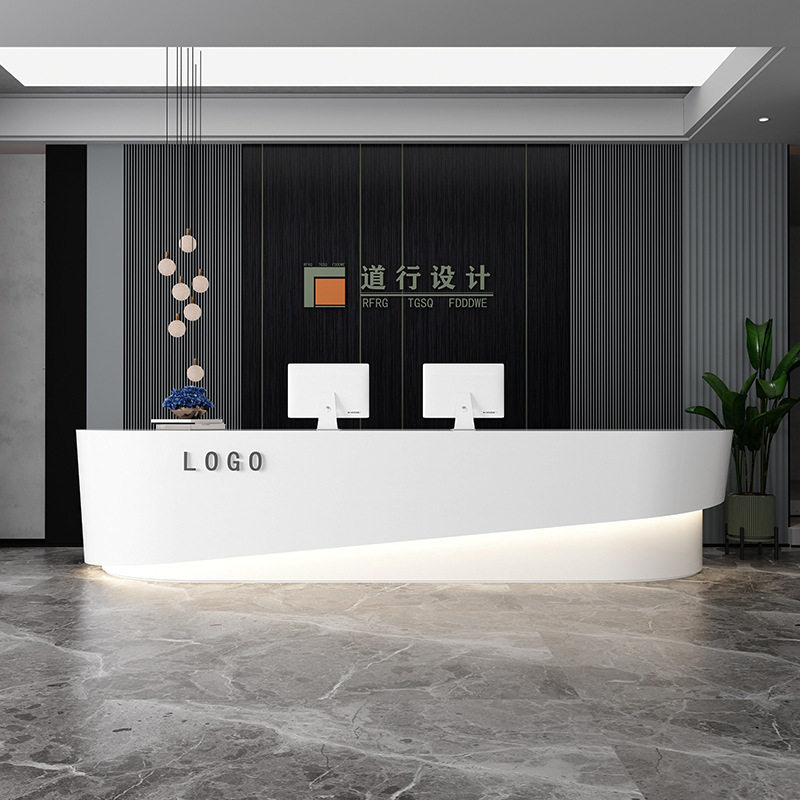 简约现代美容会所商用弧形吧台桌公司酒店前台接待柜台店铺收银台