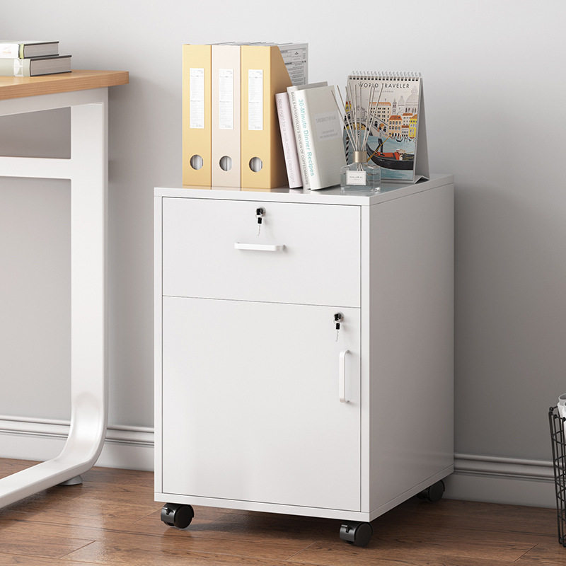 办公室文件柜资料柜桌下矮柜可移动收纳柜办公柜子木质带锁小柜子