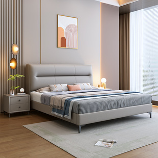 现代简约布艺床1.5米意式轻奢风1.8米主卧大床猫抓布软包家用婚床