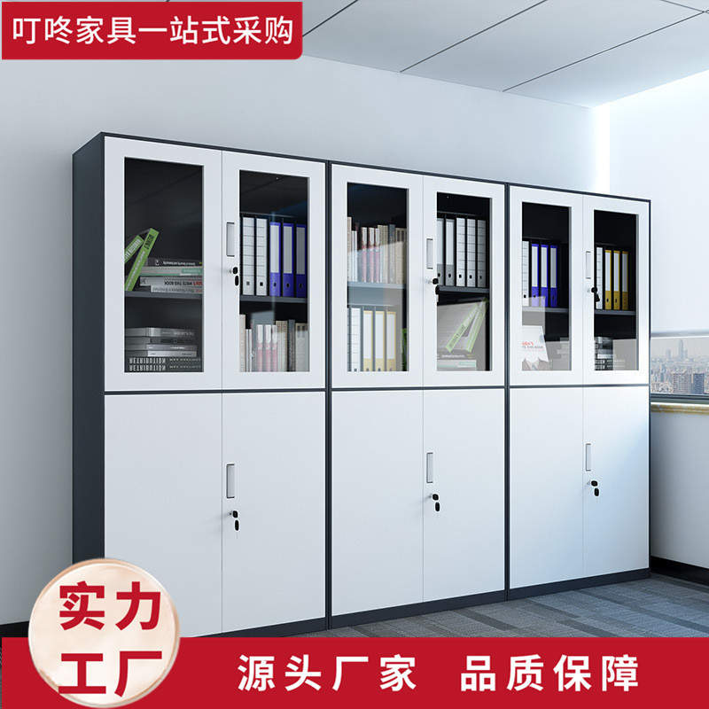 文件柜窄边套色铁皮拆装玻璃资料档案柜矮柜带锁更衣柜现代简约