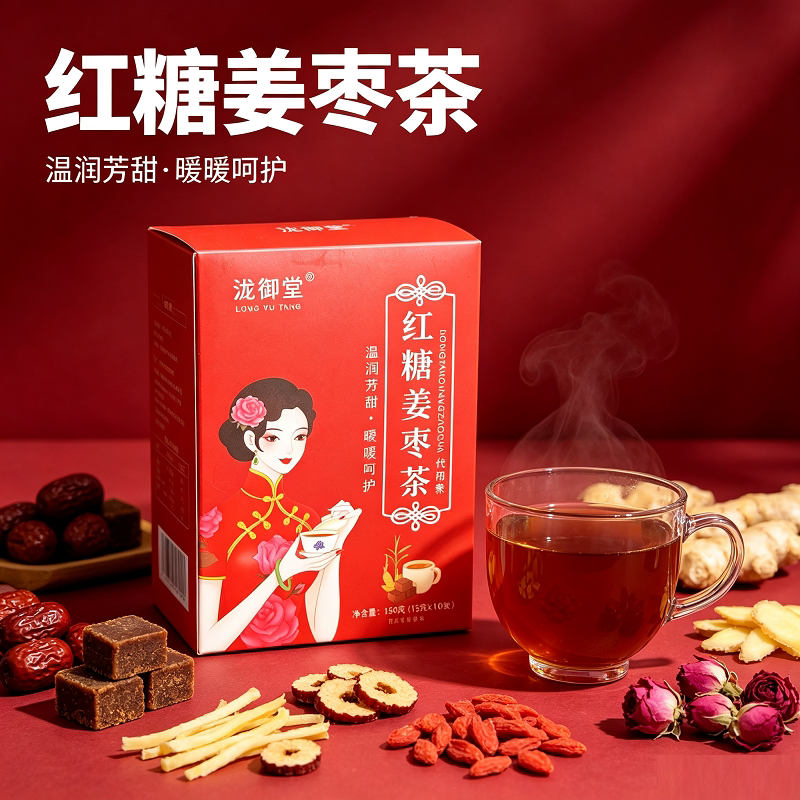 红糖姜枣茶盒装150g独立小包装红糖桂圆枸杞姜丝重瓣红玫瑰冲饮茶
