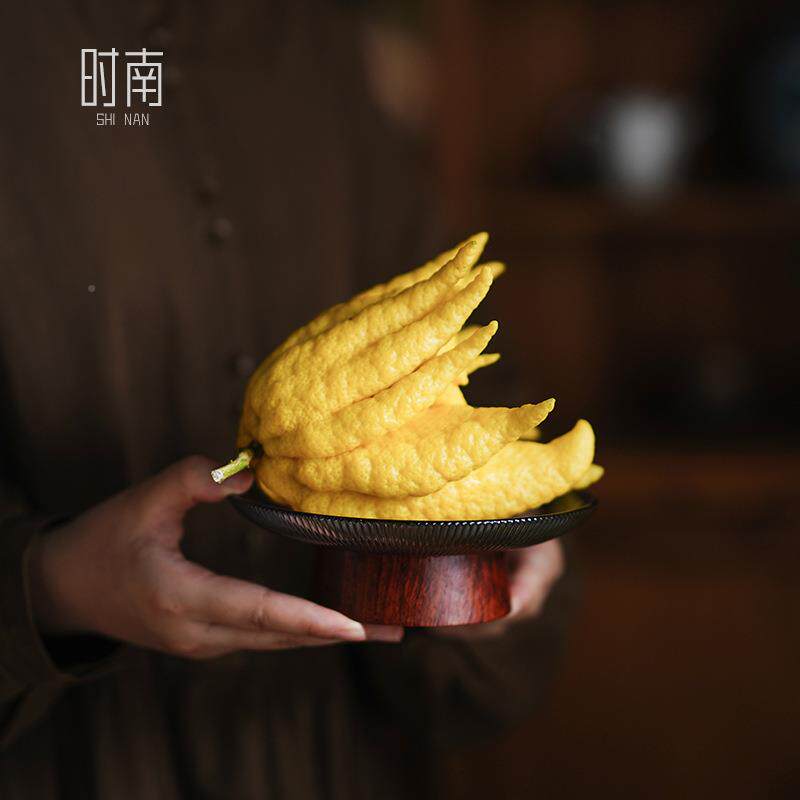 佛手柑摆放盘放佛盘手果的托盘佛手瓜专脚佛用器皿高盘圆形木底手