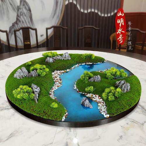 酒店桌中中摆花饭店圆桌转盘间装饰品山水景观jE4PS4CH间摆件餐餐