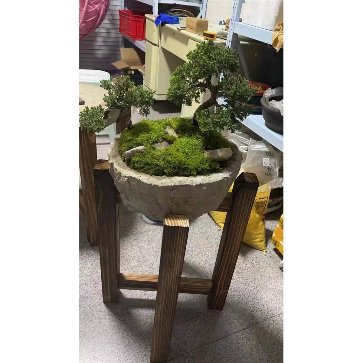 实木酒架子底缸座子水缸木架花盆架鱼架坛架手推YM658298小石磨架