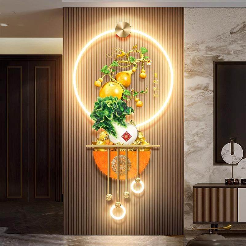 招财无品牌/葫芦玄关带灯装饰画入过户画壁正对灯光画门客厅墙面