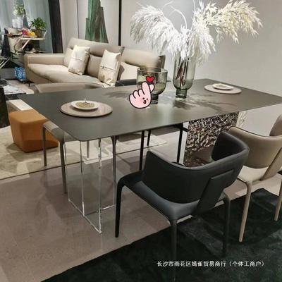 德利长方丰形岩板餐桌式小户纹亚克力餐型轻奢极简不意锈钢水波亚