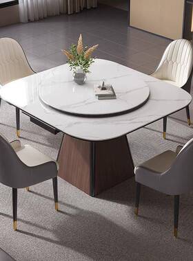 岩板餐桌可伸家用缩方小户型实木正可变长方形现代简形约轻DNU奢