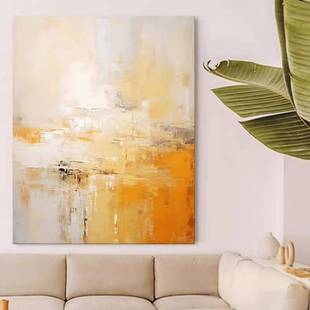 绘油画《温暖》暖色简约厅抽47919象画关肌理手挂画卧玄室装客饰