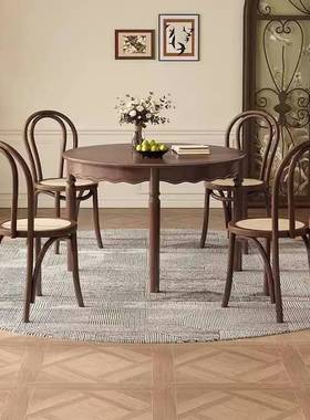 中古风伸缩餐全桌实式复古42432黑色椭圆折叠可变法圆餐桌小户木