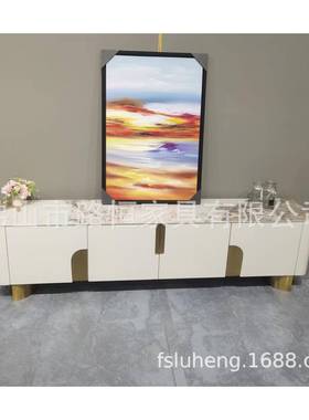 轻奢岩板电视柜设户型网红椭圆小卧奶油KFJ白色烤漆计师储物地室