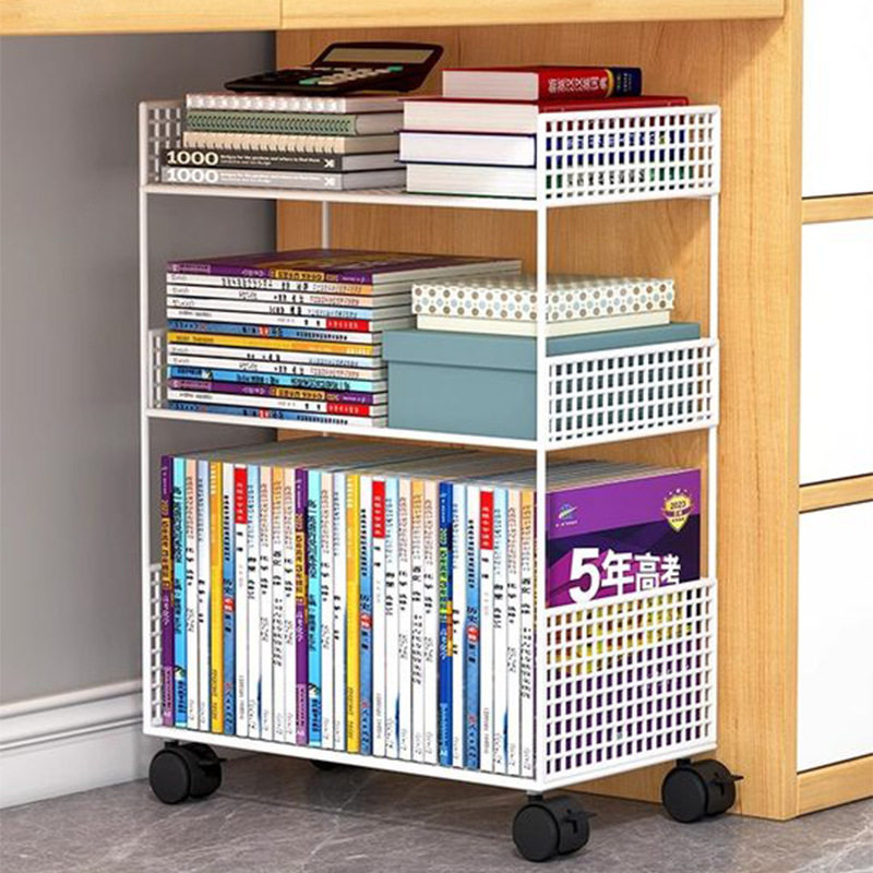 办公室桌旁文件筐落地置物架可移动书箱带轮整理工位桌面下收纳柜