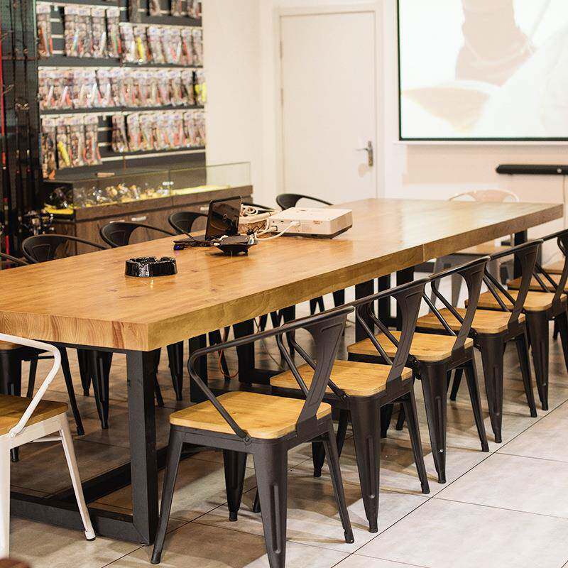 实木会议桌长桌现代办桌工业长条大VFG桌子lo风公ft洽谈桌椅组合