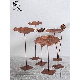 铁内艺池荷花荷叶莲院古铜色荷花落地摆件酒店室庭水水景装饰创意