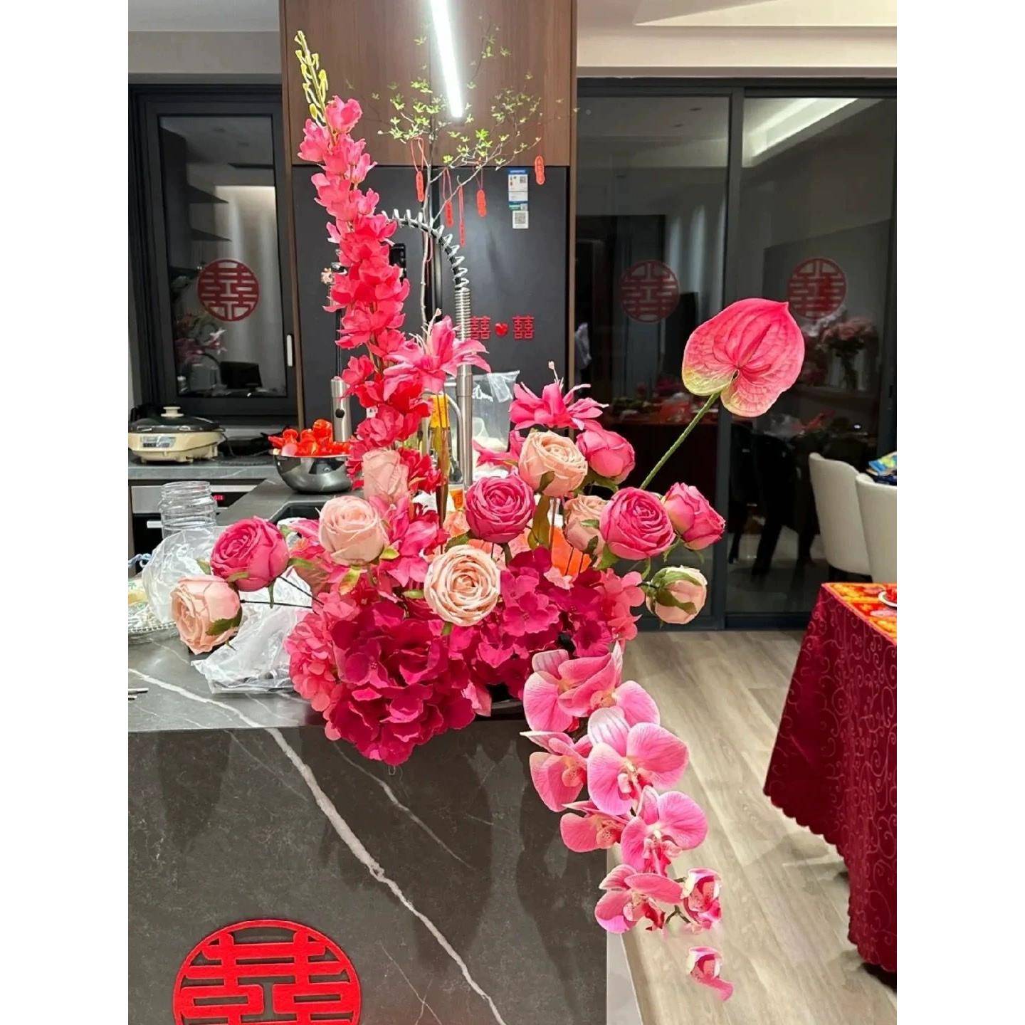 结婚婚礼花布置客花厅装桌花新WDIQQRRZ房婚庆房床头婚假花饰卧室