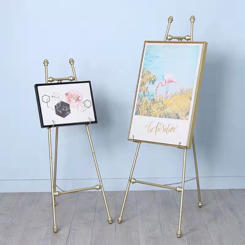 欧式铁艺油画展示架迎宾架落地相框架婚庆美甲托架轻奢广告支架