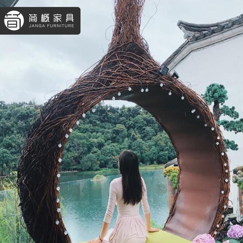 网红秋吊椅区打景卡拍照摆件创意酒店DCY民千宿外营地造型编户织