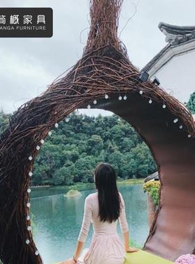 网红秋吊椅区打景卡拍照摆件创意酒店DCY民千宿外营地造型编户织