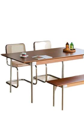 中古风用实家木餐现代小户桌型Z-068餐厅厅胡桃色不锈钢桌客长方