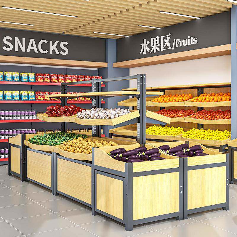 超市水果货意架展蔬果示架水店架子实木波浪无品牌/形创商用果创