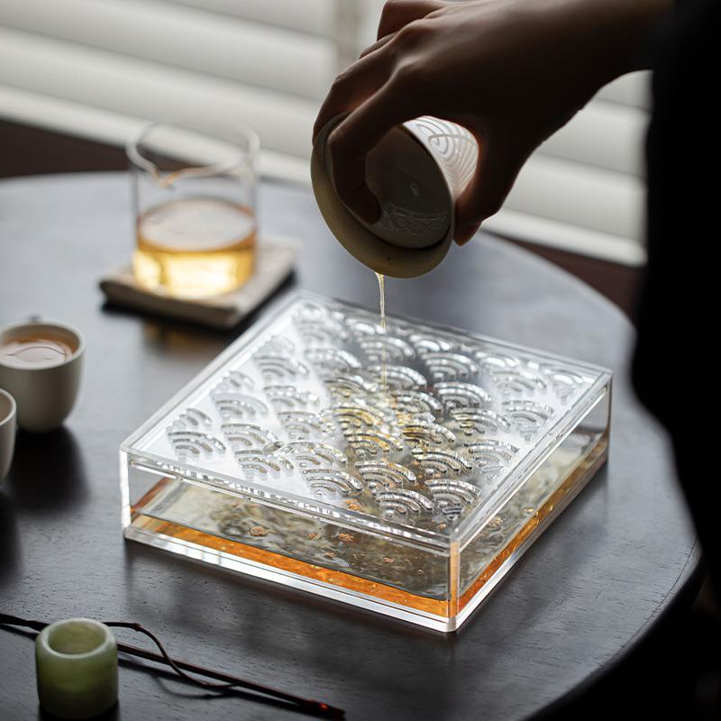 无品牌/亚力透明小茶茶盘沥储水式壶托盘承带盖干泡台茶台克简约