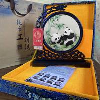 件蘇繡面繡擺畫成品實雙木熊貓?zhí)K州手工刺繡花臺屏牡丹TEZ中式屏