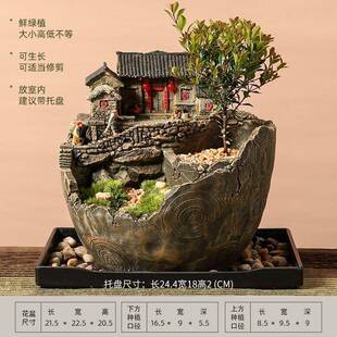 创PIB意中房台子花盆造景装饰复桌面室内式盆栽文竹盆景阳花园古