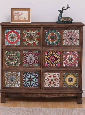 物美式复古实木斗柜彩客厅储柜抽屉柜式收67900纳阳台多层置绘物