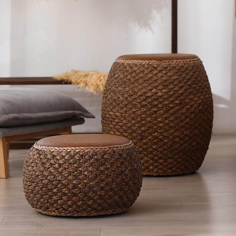 藤矮凳创意圆凳手沙工板草编坐墩发茶几凳子家用UGD客厅卧室编实